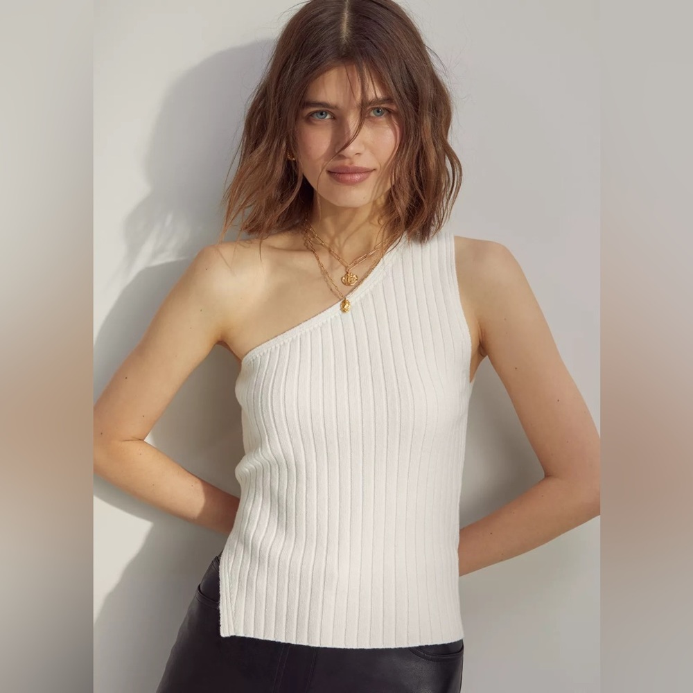 Aritzia One-Shoulder Ribbed Tank Top in White